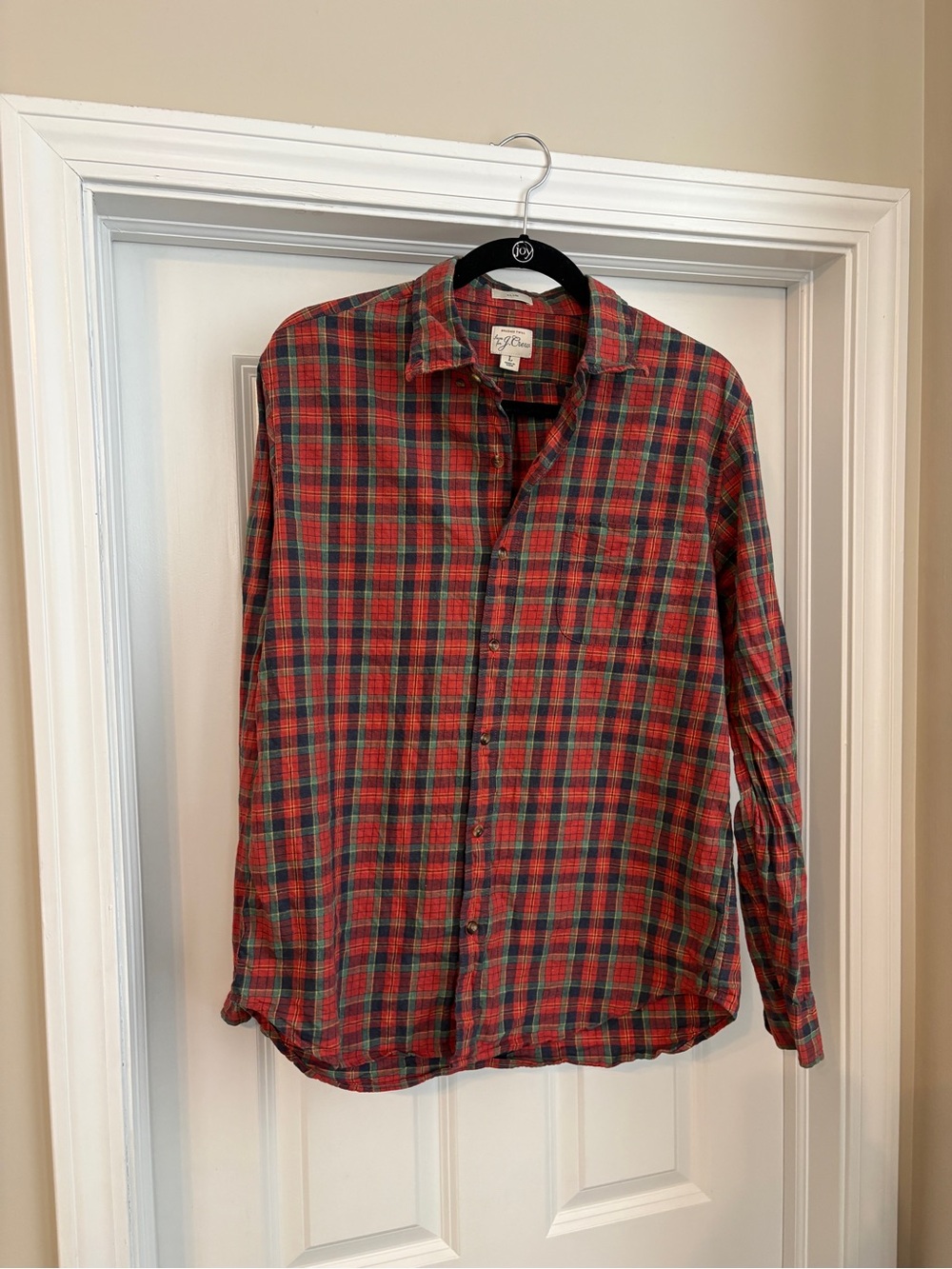 J. Crew Brushed Twill Slim Fit Button Down Red Flannel Shirt Men’s Large Cotton